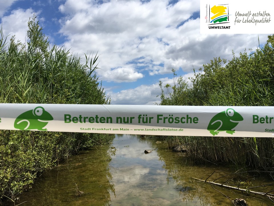 Gefluteter Bereich mit Absperrband Betreten nur für Frösche